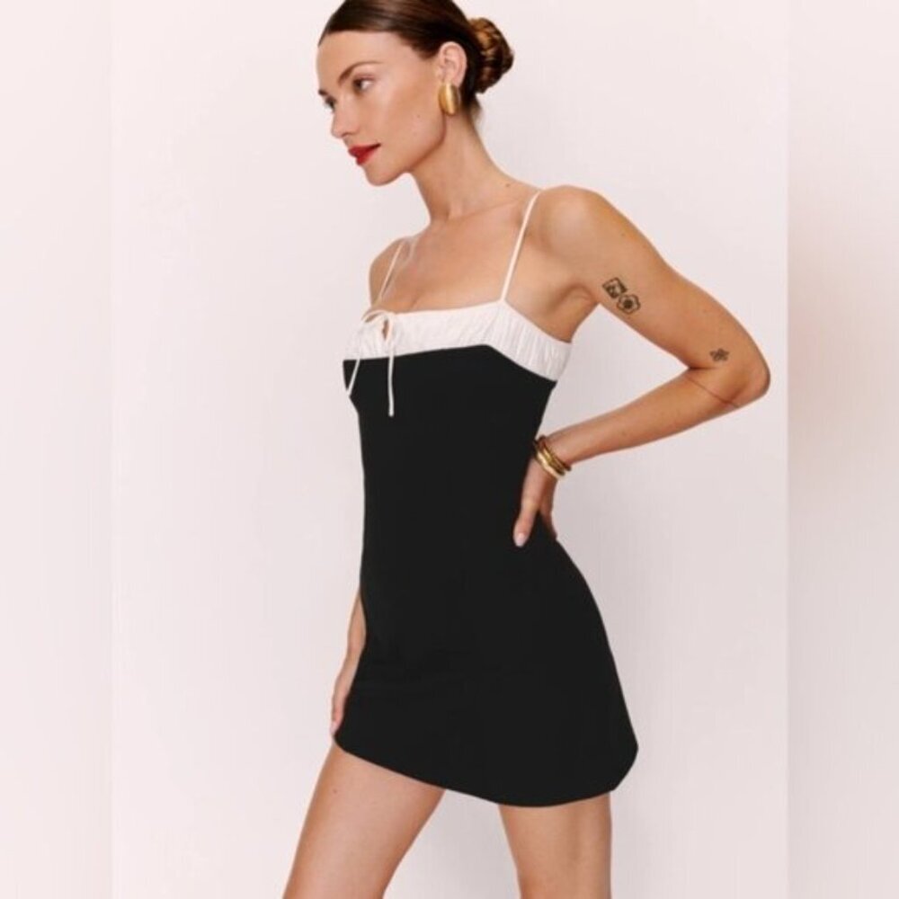 NEW Reformation Sadie Knit Mini Body-con Dress White Black  Contrast | size S - Picture 2 of 10